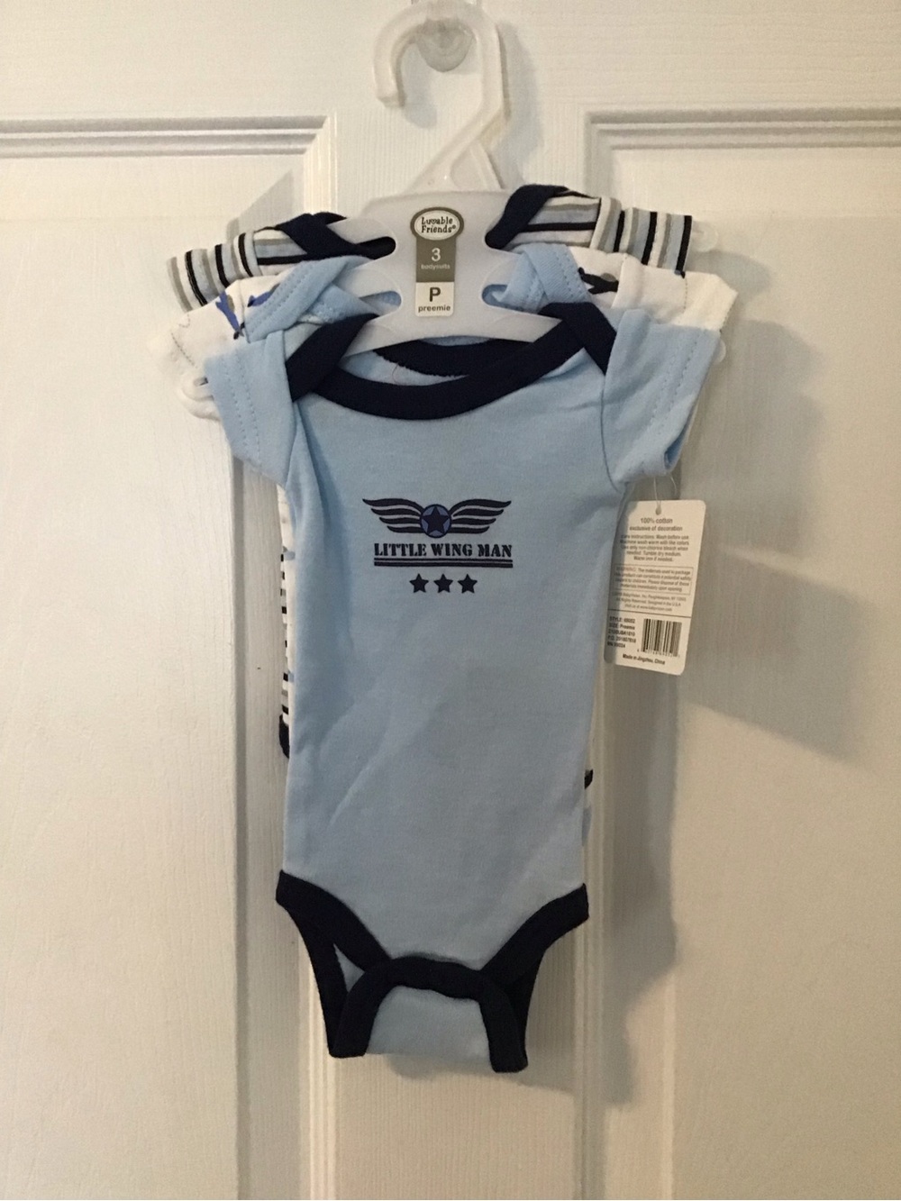 NWT! Luvable Friends Light Blue & Navy "Little Wing Man" Baby Bodysuit